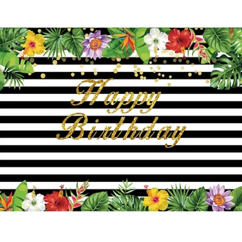 

Birthday Photography Backdrops Tropical Party Palms Trees Leaves Flowers Black white stripes Photo Backgrounds Baby Photophone
