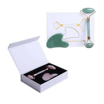 

Rose Quartz Jade Roller Gouache Scraper Facial Massager Wrinkle Removal Skin Care Face Slimming Jade Roller Gua Sha Set With Box