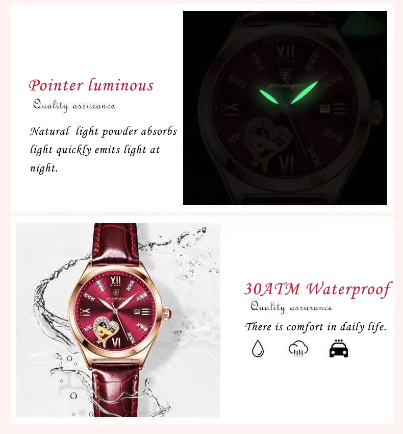 POEDAGAR Watch Women Diamond Waterproof Luminous Ladies Leather Watches Fashion Hollow Top Luxury Rose Gold Quartz Wristwatch small elegant women's watches