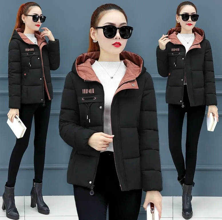 

2019 New Style Short down Jacket Cotton-padded Clothes Women's Slimming Short Hooded Versatile Cotton Coat Student Thick Winter