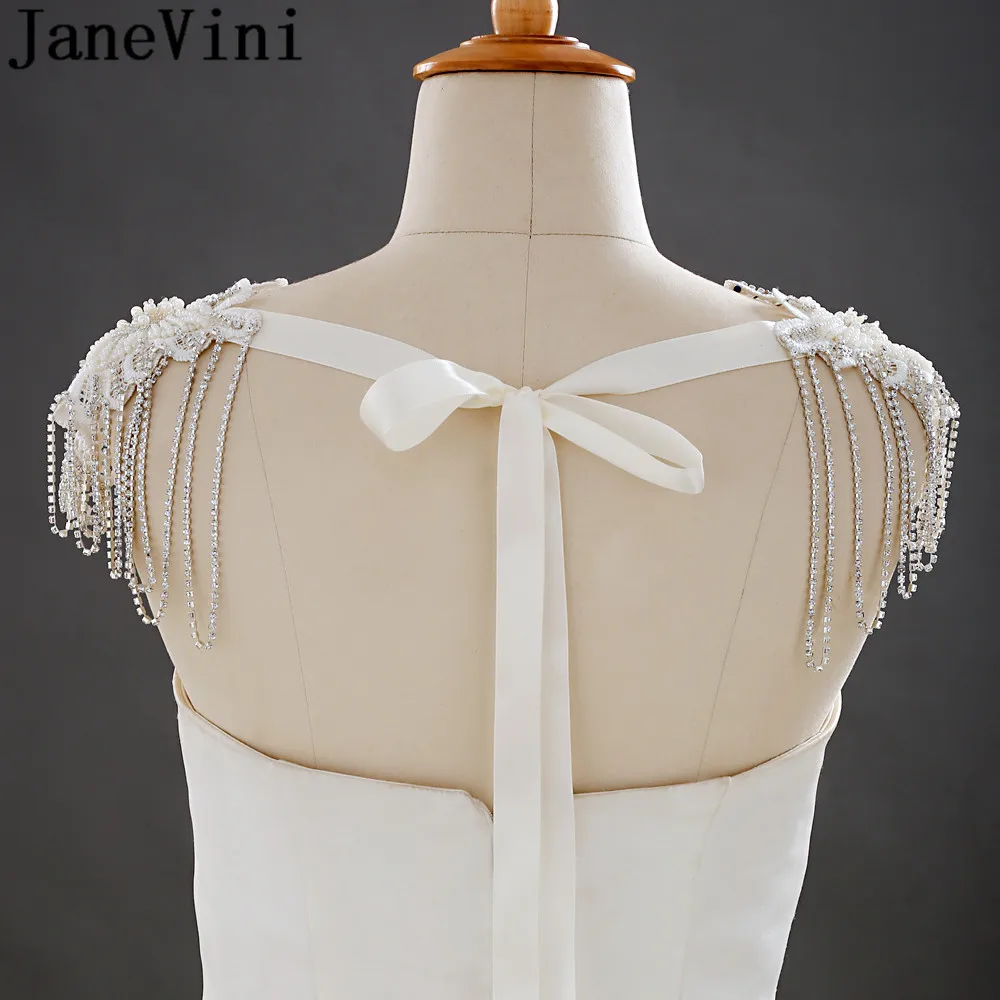 JaneVini винтажное белое кружевное свадебное ожерелье на плечо с цепочкой, украшенное кристаллами и бусинами, свадебные жемчужные цепочки, аксессуары