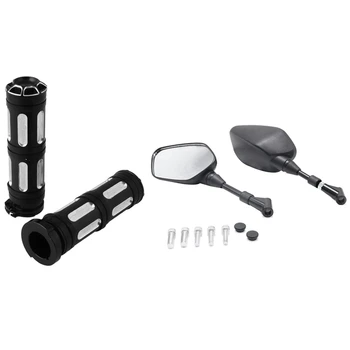 

1 Set Motorcycle Rear-View Mirror Mirror Side Mirror & 2 Pcs 25Mm 1 Inch Handlebar Hand Grips
