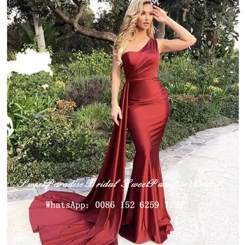 

Fashion Mermaid One Shoulder Evening Dress With Cap Ribbon 2020 Red Women Formal Long Graduation Prom Dresses Robe De Soiree