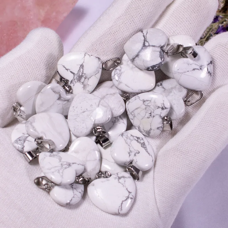 Natural Crystal Stone 20mm Heart Amethyst Rose Quartz Tiger's Eye Opal Crystal Pendants fit Chakras Necklace Jewelry  Making