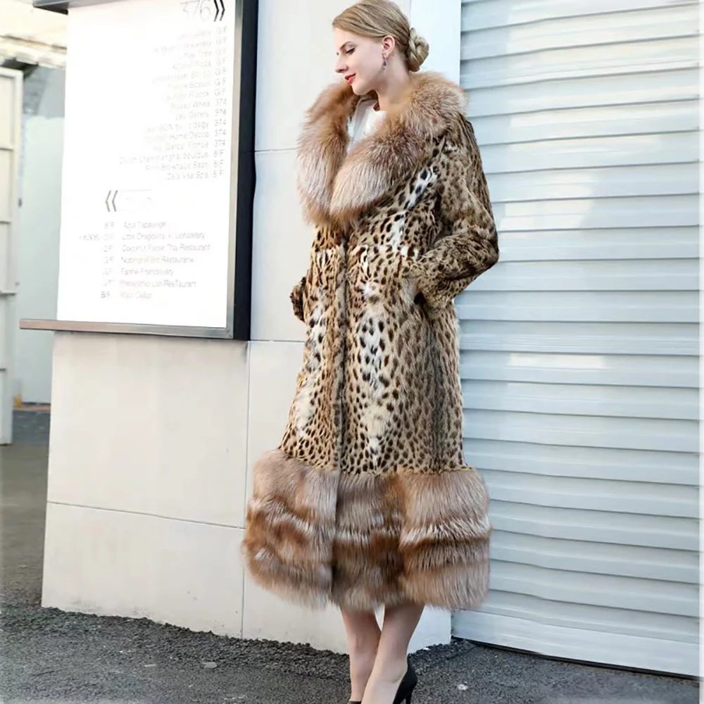 Новая длинная натуральная норка шубы из меха большого размера леопардовая Роскошная натуральная теплая Женская куртка пальто