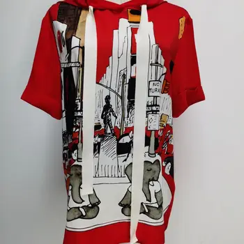 

New 100% silk Mulberry silk red hooded silk short sleeve shirt S M L XL