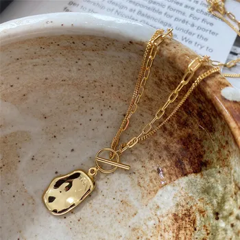 

RUIYI Real S925 Sterling Silver Women Original Special-shaped Design Pendant Neckalce Double Layered 18K Gold OT Buckle Necklace