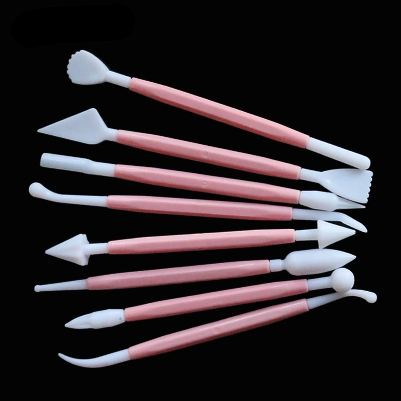 8pcs/Set Sculpture Double Sugar Modeling Cutter Smoother Polymer Clay Mold Fondant Gum Paste Decorating Tool Kit dough scraper,baking tool,dough cutter