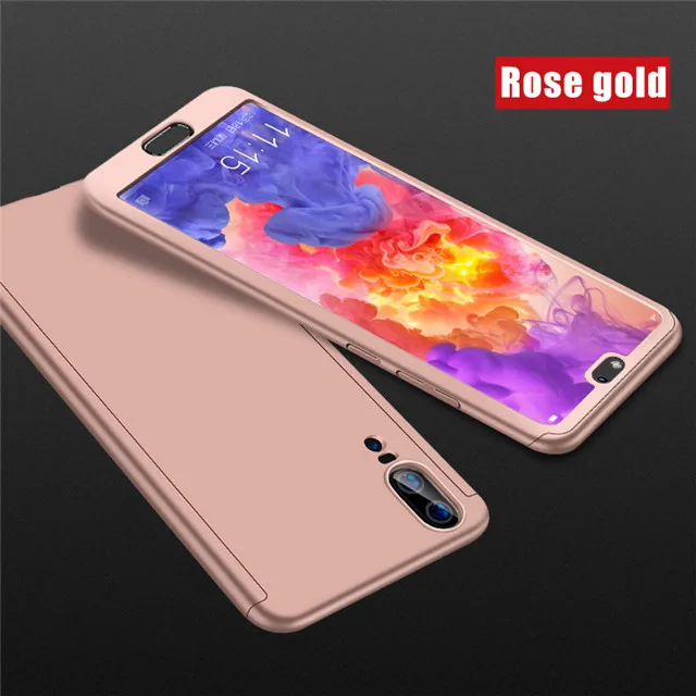 Роскошный 360 чехол со стеклянным покрытием для huawei Honor Y5 Y6 Y7 Y9 P Smart Z Pro Plus Prime, защитный чехол на заднюю панель - Цвет: Rose Gold