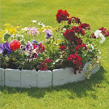 

Garden Lawn Edging 10 Pcs Plant Border Fashion Stone Effect Lawn Edging Flower Bed Fence Grey Gardening Garden Border