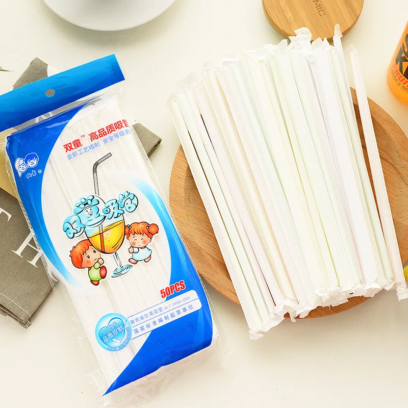 

50 Sticks Elbow Fruit Juice Beverage Straw Disposable Single Bottle Film Packaging Individual Package Maternal