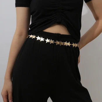 

1PC Stars / Lock Waist Chain Gold Silver Fashion Ladies Metal Simple Korean Style All-match Accessories Slim Belts Fashion