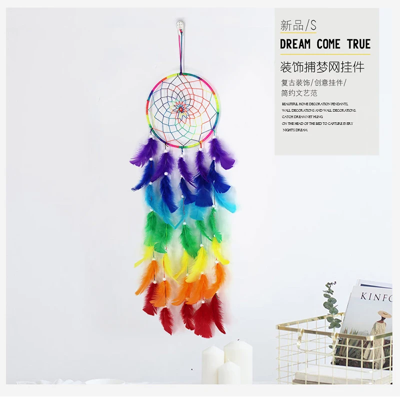 

Wall Hanging Dream Catchers Handmade Big Large Circle Multicolor Feather Bedding Dreamcatcher Christmas Home Decor Ornaments 1PC