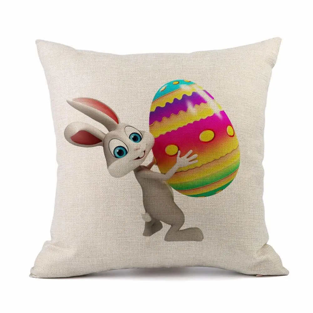 

Easter Egg Cushion Cover Easter Bunny Cotton Linen Pillow Case For Sofa Rabbit Printing Decorative Pillowcase funda de almohada