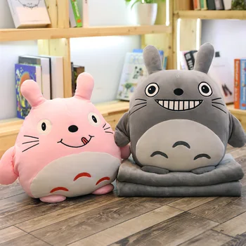 

Cute Office My Neighbor Totoro Pillow Blanket Three-in-One Can Be Inserted Hand Warming Cover Pillow Cushion Plush Toy Siesta Ai