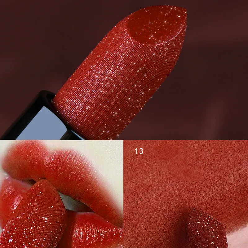 New hot small gold diamond lasting not easy to discolor apple red koi color matte star version version matte lipstick beauty