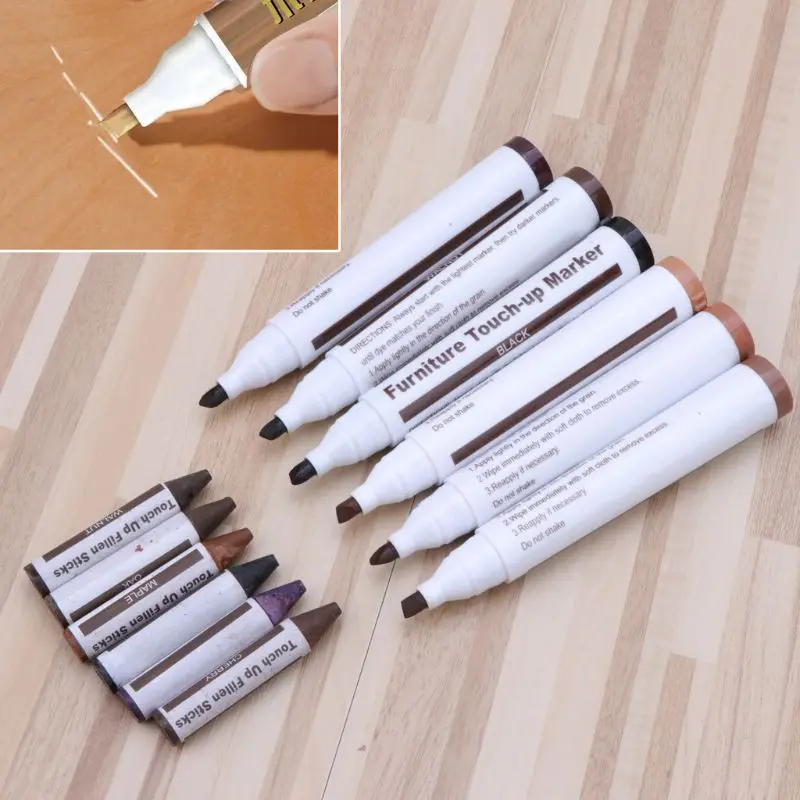 12Pc Scratch Restore Kit with 6 Felt Tip Wood Markers 6 Wax Sticks Ideal  for Stains Scratches on Various Furniture Floor - AliExpress