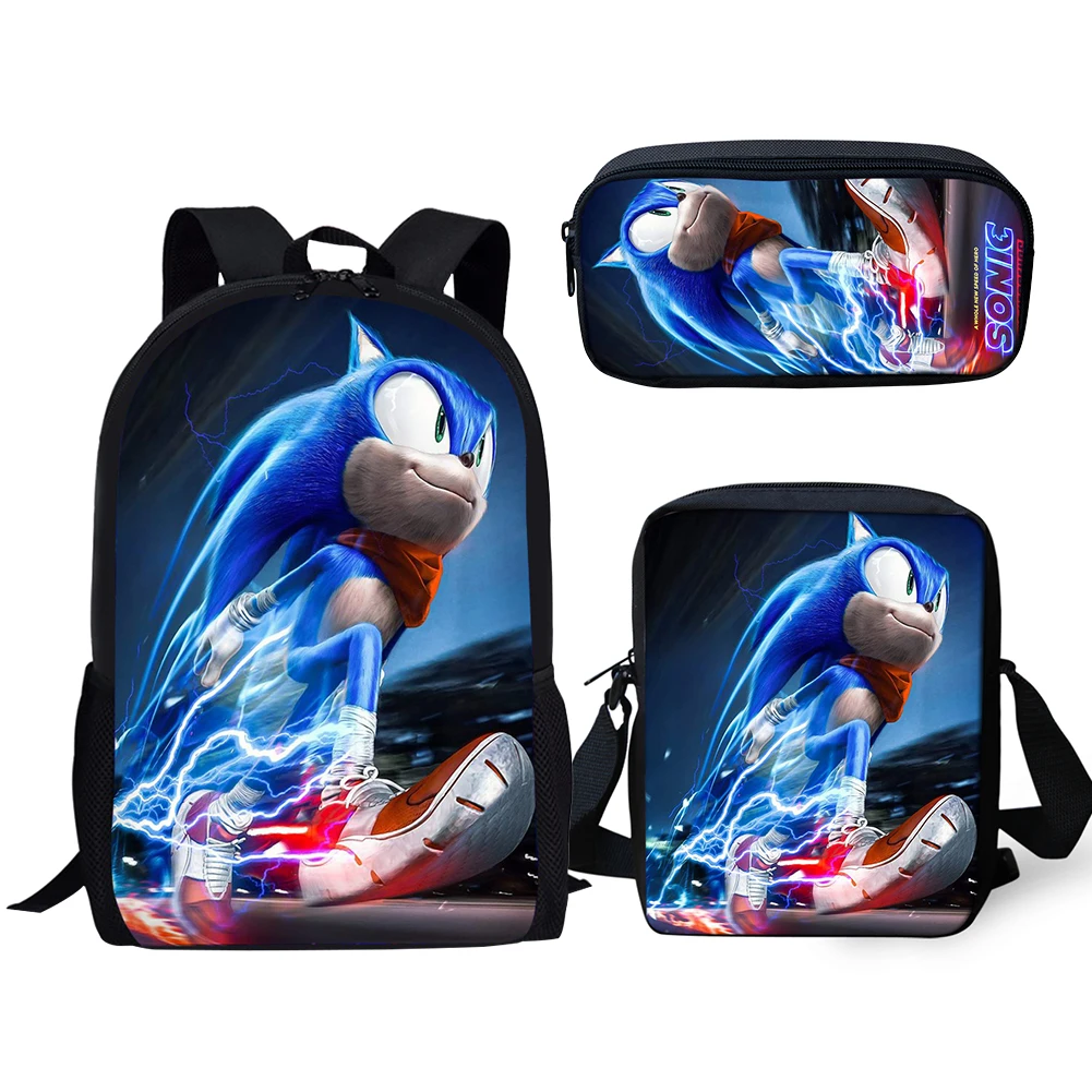 Детские школьные сумки 3 шт./компл. студентов Sonic зубная щётка бум рюкзак с принтом для мальчиков и девочек, одежда для детей, школьная рюкзак распылитель ранцевого типа для с Прямая поставка по индивидуальному заказу