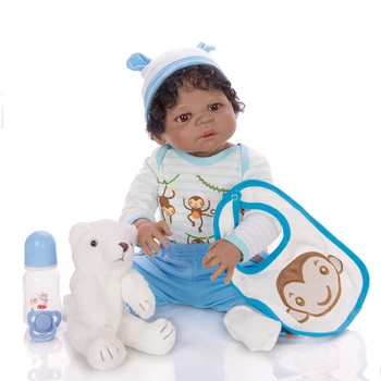 

Reborn Baby African Black doll Lifelike 57cm Full silicone vinyl Dolls newborn boy toddler Toys For Kids Children gift