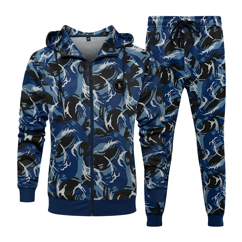 Camo Men Hooded 2Pc Tracksuit Jacket 