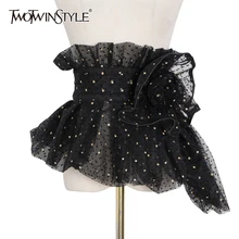 TWOTWINSTYLE Mesh Dot Ruched Belt For Women High Waist Patchwork Sequin Elegant Belts Female Fashion New Accessories 2020 Tide