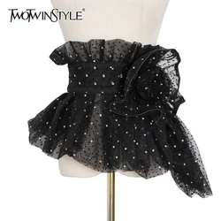 TWOTWINSTYLE Mesh Dot Ruched Belt For Women High Waist Patchwork Sequin Elegant Belts Female Fashion New Accessories 2020 Tide