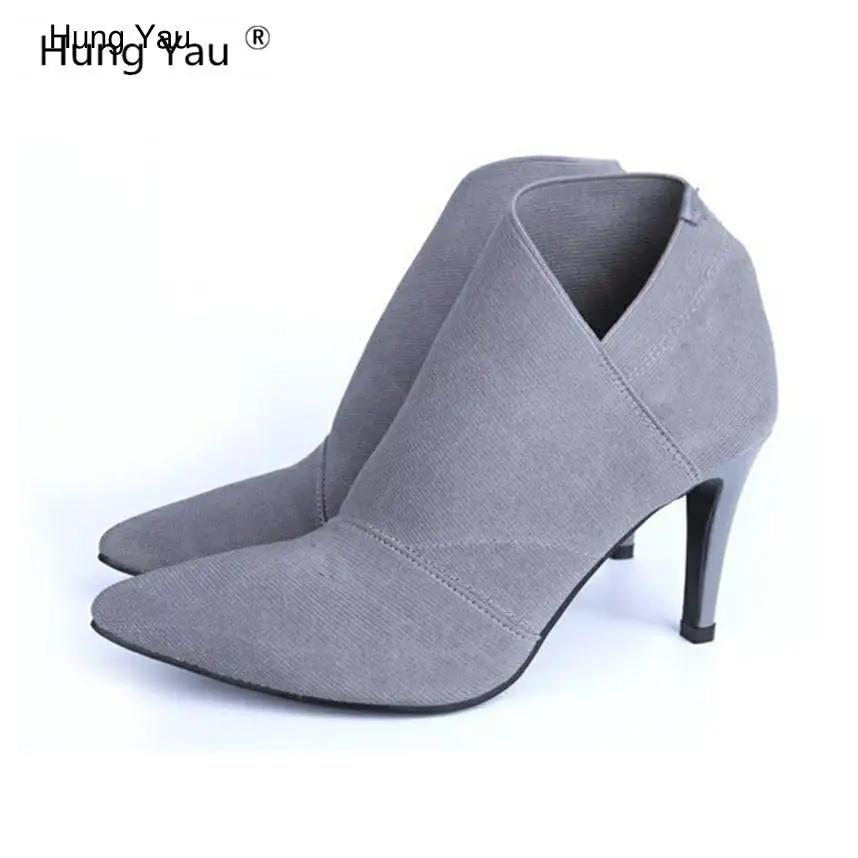 Hung Яу Модная обувь осень-зима женские сапоги на плоской подошве с острым носком