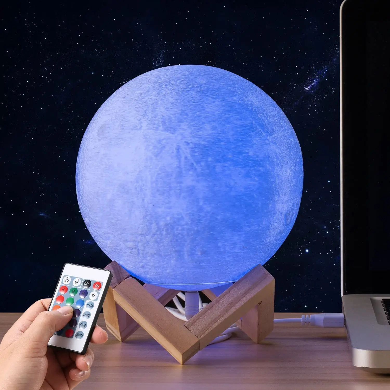 Лампа Лунная аккумуляторная с 3D рисунком 16 цветов USB|Ночники| |