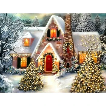 

DIY Diamond Painting Snow scene house Full drilling Diamond Embroidery Cross Stitch Christmas tree Home Decoration Snow scene
