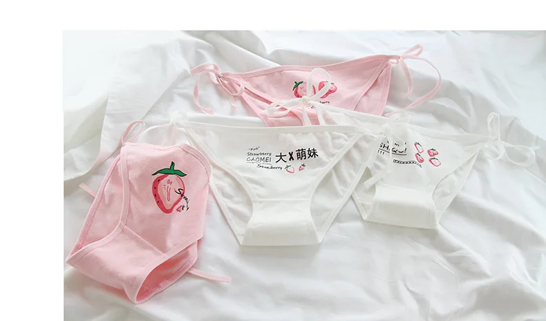 SP& CITY, Лолита, розовый принт, клубника, узор, женское нижнее белье, хлопок, шнуровка, сексуальные трусики, для студентов, милые трусы, нижнее белье