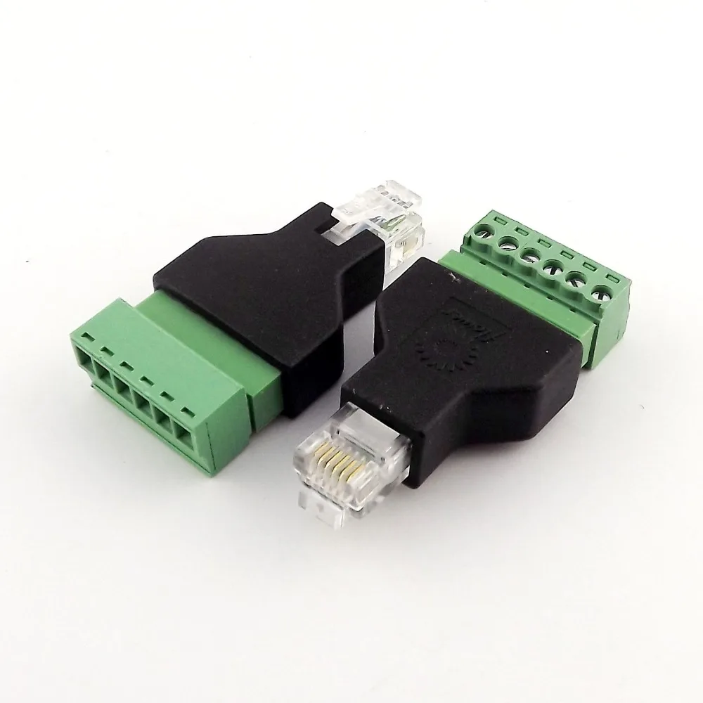 Ethernet RJ12 6P6C Male to Screw Terminal 6 Pin Splitter CCTV Adapter Connector