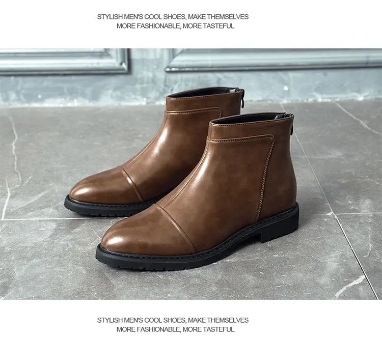 UPUPER/мужские Ботильоны на молнии; удобные ботинки-оксфорды из искусственной кожи с острым носком в стиле Челси для мужчин в стиле ретро; цвет коричневый