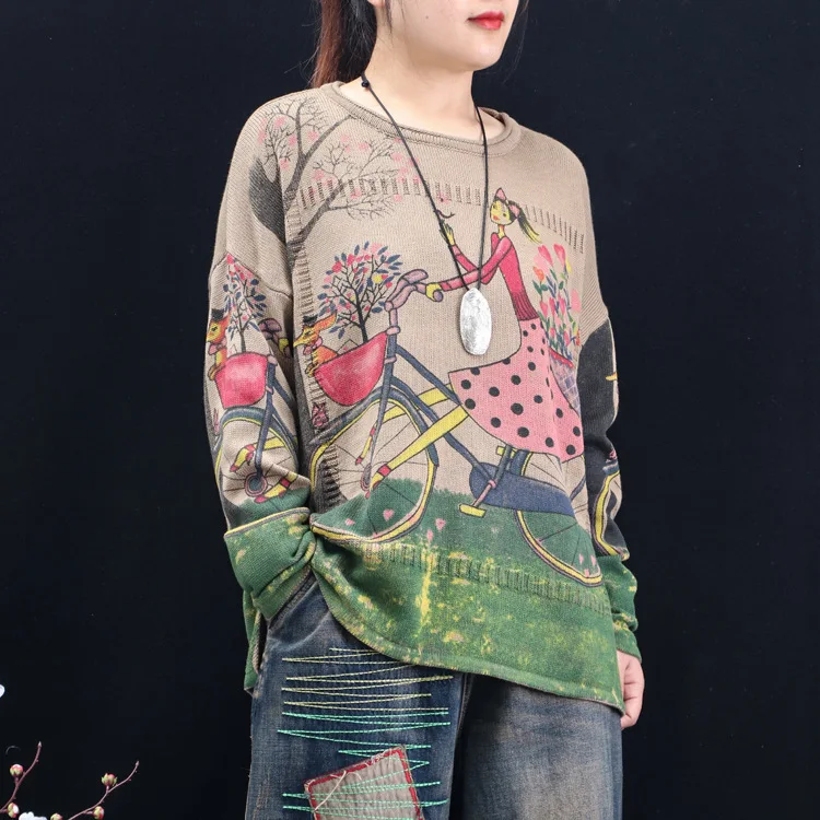 Хаки Max Lulu модная Корейская Женская толстовка с рисунком женские свитера с рисунками из мультфильмов трикотажные свободные свитера зимняя одежда - Цвет: Хаки