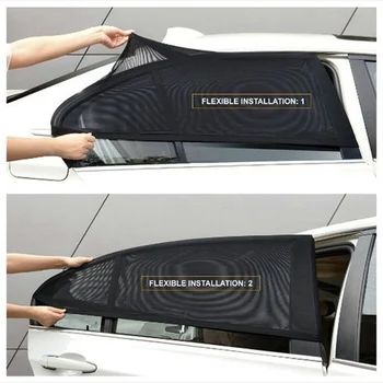 

2Pcs Car Sun Visor Rear Side Window Sun Shade Mesh Fabric Sun Visor Shade Cover Shield UV Protector Black Auto Sunshade Curtain