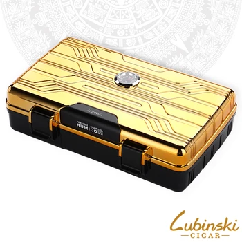 

LUBINSKI Metal Gum Lined With Humidier Hygrometer Cigar Travel Case Professional Humidor 10 Count Fit COHIBA Cigars