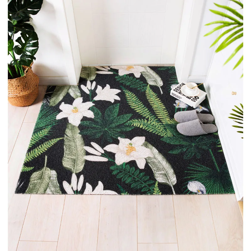 Durable Front Door Mat Green Plants Diamond Plaid Rug Outdoor Indoor