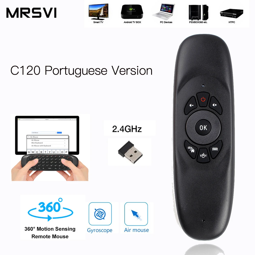  C120 Portuguese 2.4G Gyroscope Air Mouse Mini Wireless Keyboard English for Android Smart TV Box PC