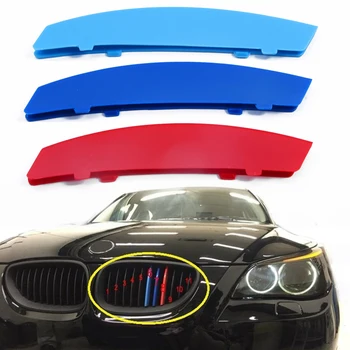 

1pc 3D Car Front Grille Trim Sport Strips Cover Stickers Styling Buckle Cover For 2004-2010 BMW 5 Series E60 Power Accessories