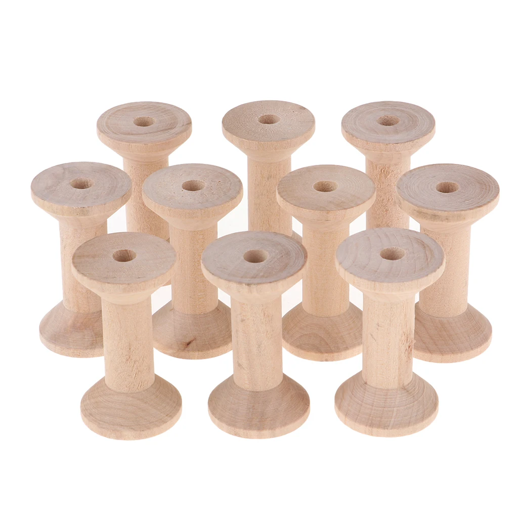 10x Natural Wood Spool Wire Thread Bobbins Cord Coil Sewing Supplies 3.5x6cm