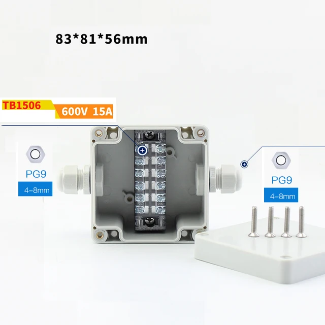 35A 600V 3 Pins Terminal Blocks with Gland Connectors Sealed  Enclosure Case Project Junction Box 83x81x56mm 1in 1 out