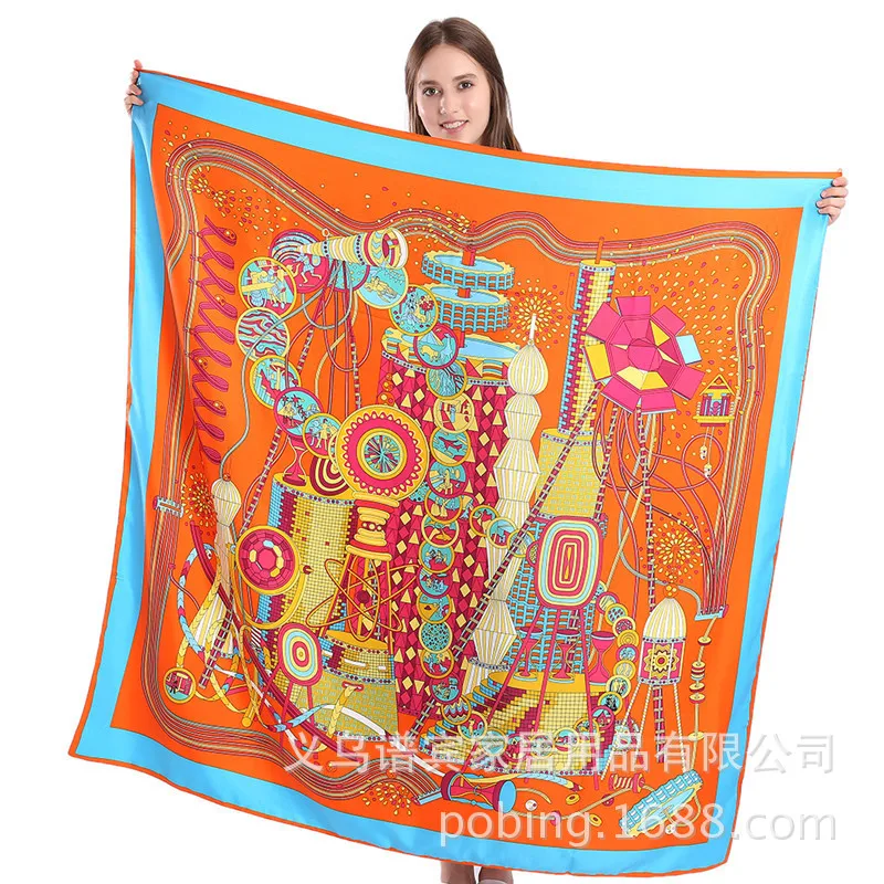 Горячий 130 см Модный Дамский шарф Time Lab Twill Шелковый шарф шаль шарф