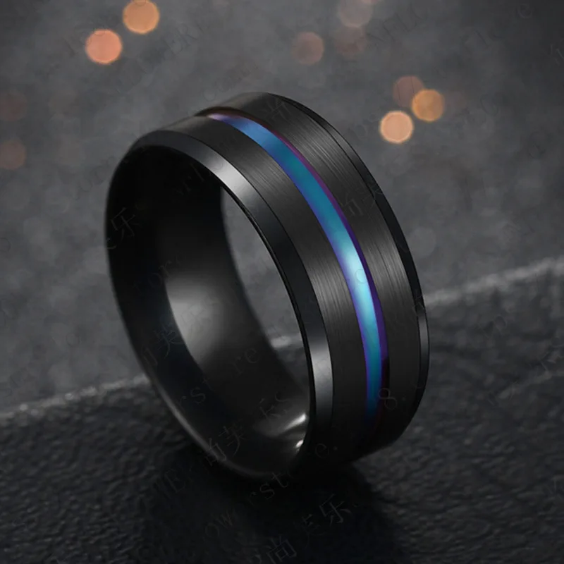 Горячая 8 мм черное титановое кольцо для мужчин и женщин обручальные кольца модные радужные обручальные кольца ювелирные изделия - Цвет основного камня: Black colorful