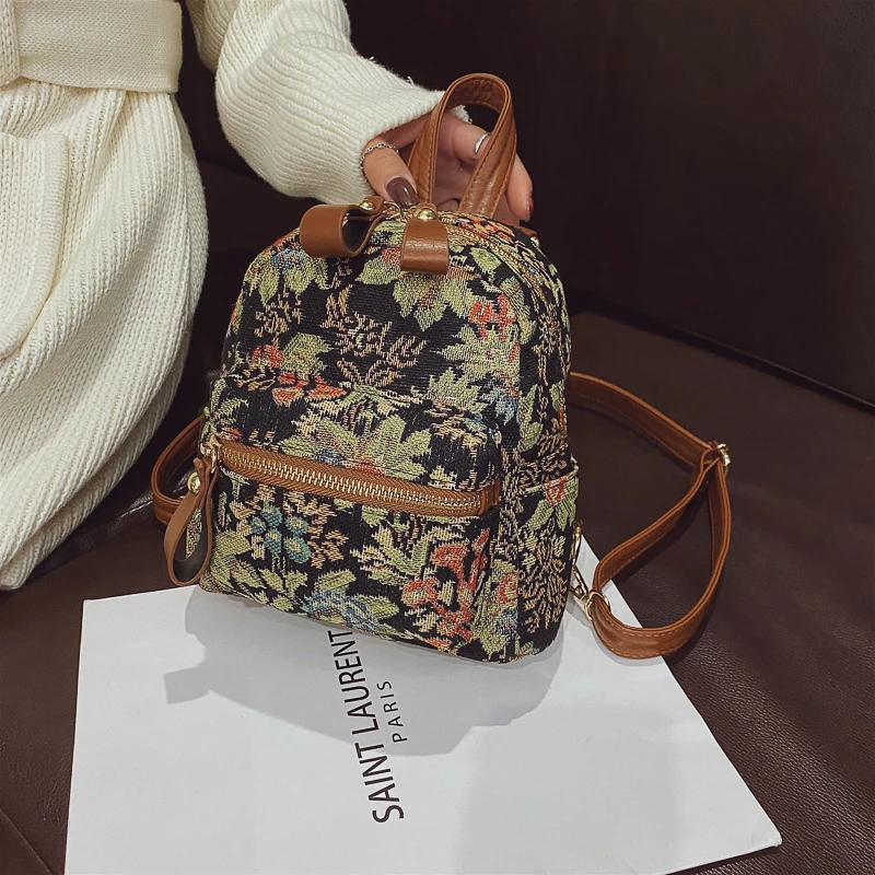 

Fashion Trend Floral Designer Small Backpack For Women 2020 Luxury High Quality Weave Shoulder Bag Classic Female Travel Bagpack