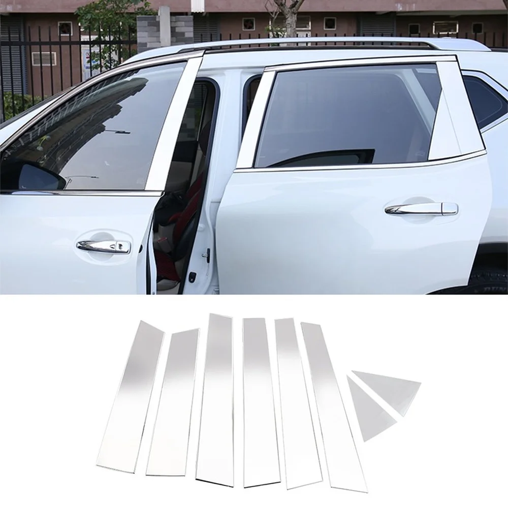 

8x Stainless Steel Chrome Glossy Car Door Window Center Column BC Pillar Post Cover Trim For Rogue X-Trail Xtrail T32 2014-2020