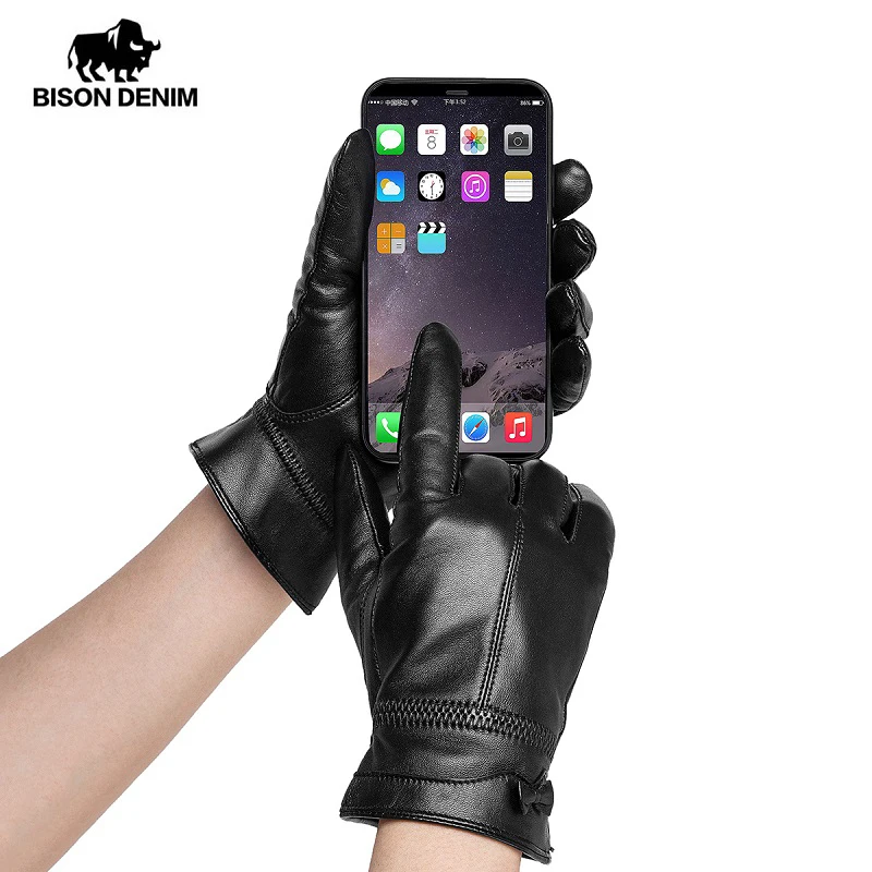 

Женские теплые перчатки BISON DENIM, теплые перчатки из натуральной овечьей кожи на осень и зиму с сенсорным экраном, S017
