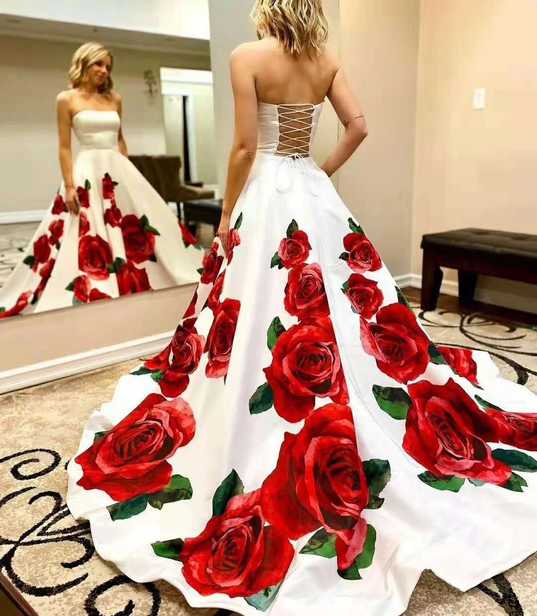 Vestidos de Noche florales largos de satén con bolsillos, longitud hasta el suelo, en la espalda entrecruzados, tren barrido, vestidos de fiesta formales para mujer|Vestidos de noche| - AliExpress
