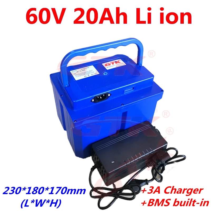 

GTK high quality waterproof case Rechargeable 60V 20Ah Lithium li-ion battery pack with BMS for electric scooter +2A Charger