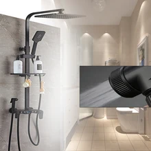 Hot Cold Thermostatic Shower System Bathroom LED Digital Shower Set Wall Mount Smart Bath Faucet Square Head SPA Rainfall NEW