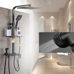 Hot Cold Thermostatic Shower System Bathroom LED Digital Shower Set Wall Mount Smart Bath Faucet Square Head SPA Rainfall NEW
