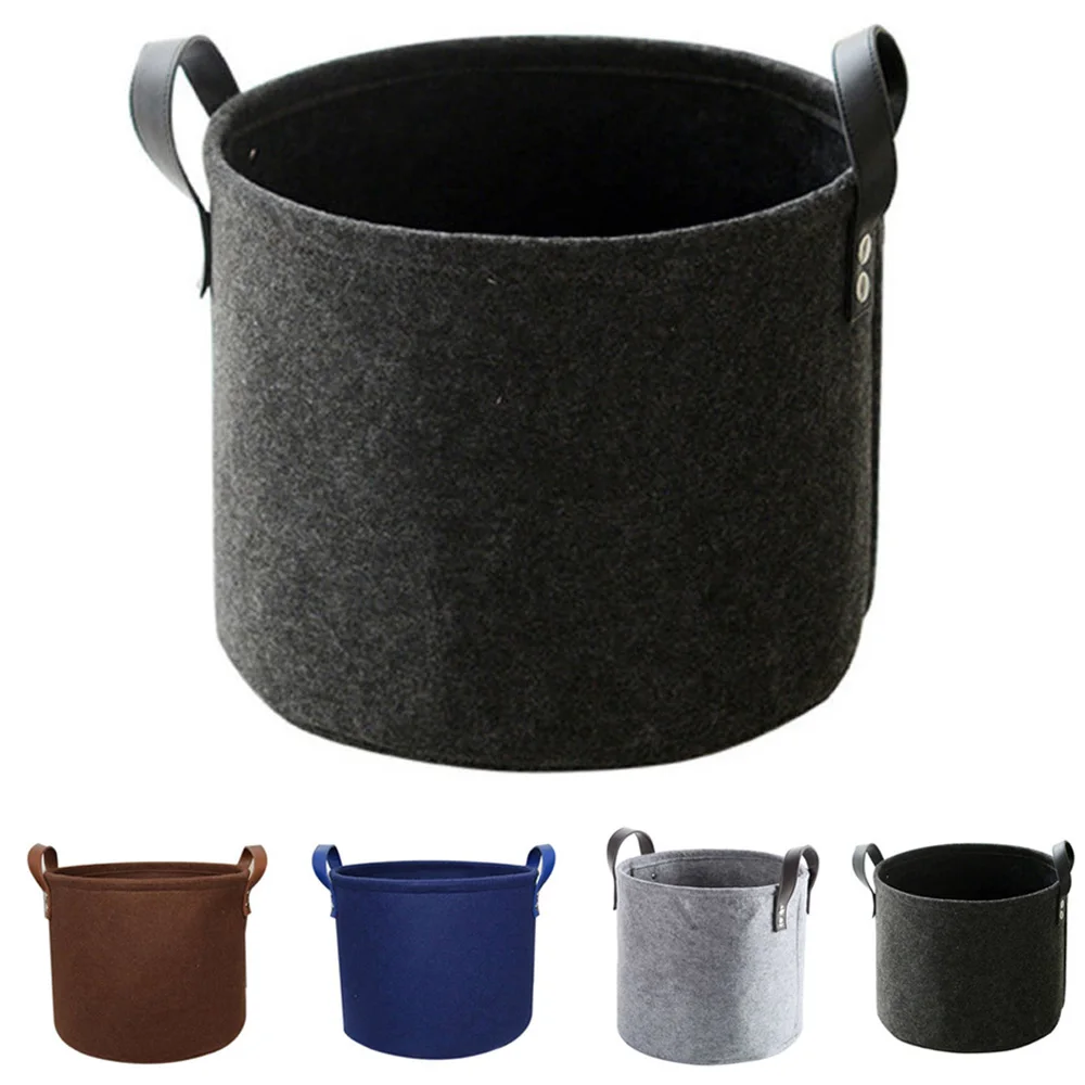 Storage Basket Organizer Bin Large Woven Felt Round With Handle Collapsible 1pcs